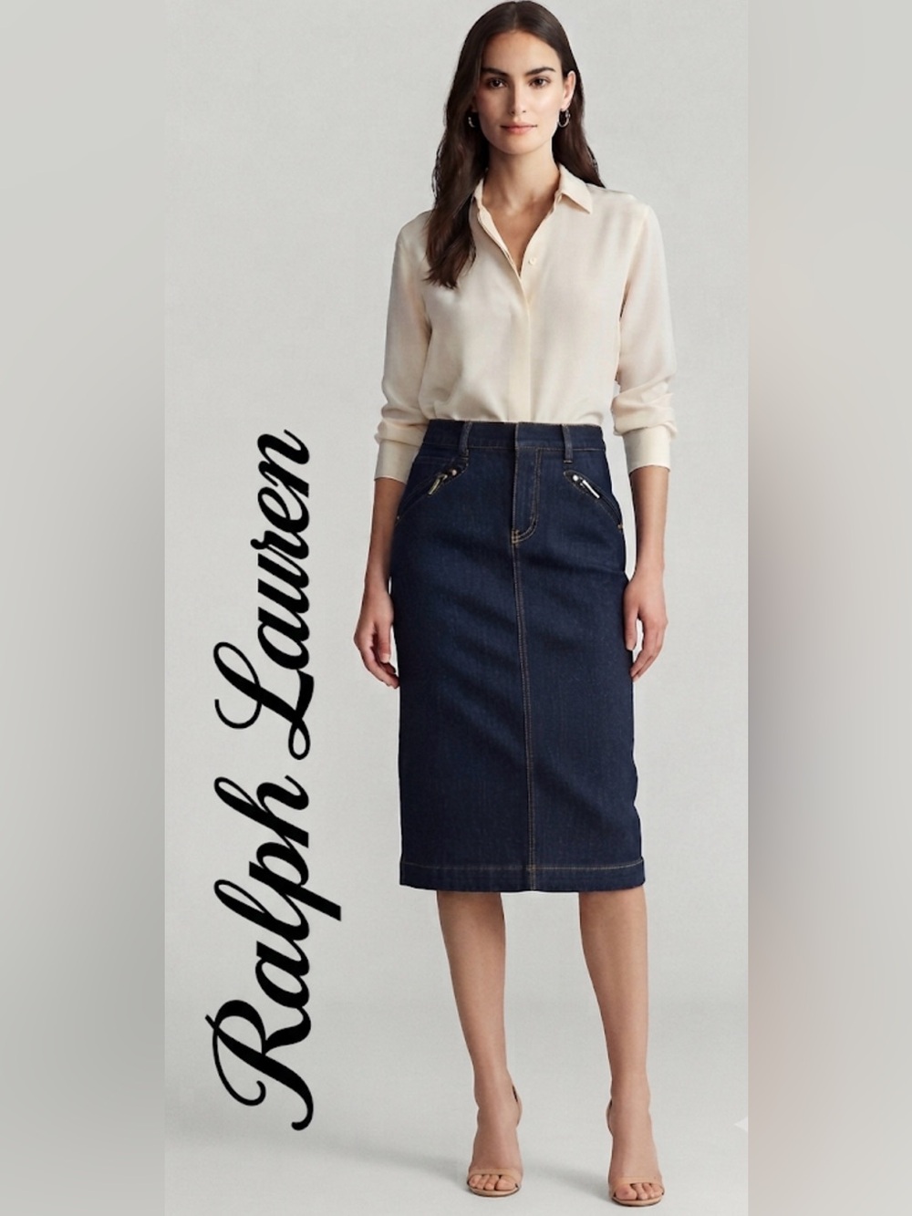 Vintage Lauren Ralph Lauren Dark Wash Denim Pencil Skirt Size 8 NWOT